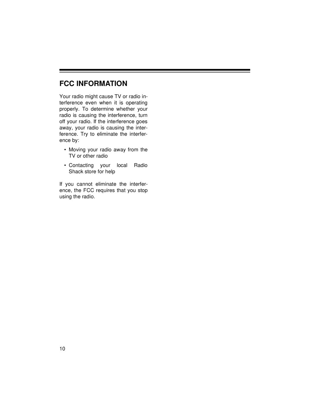 Radio Shack Chronomatic-278 owner manual FCC Information 