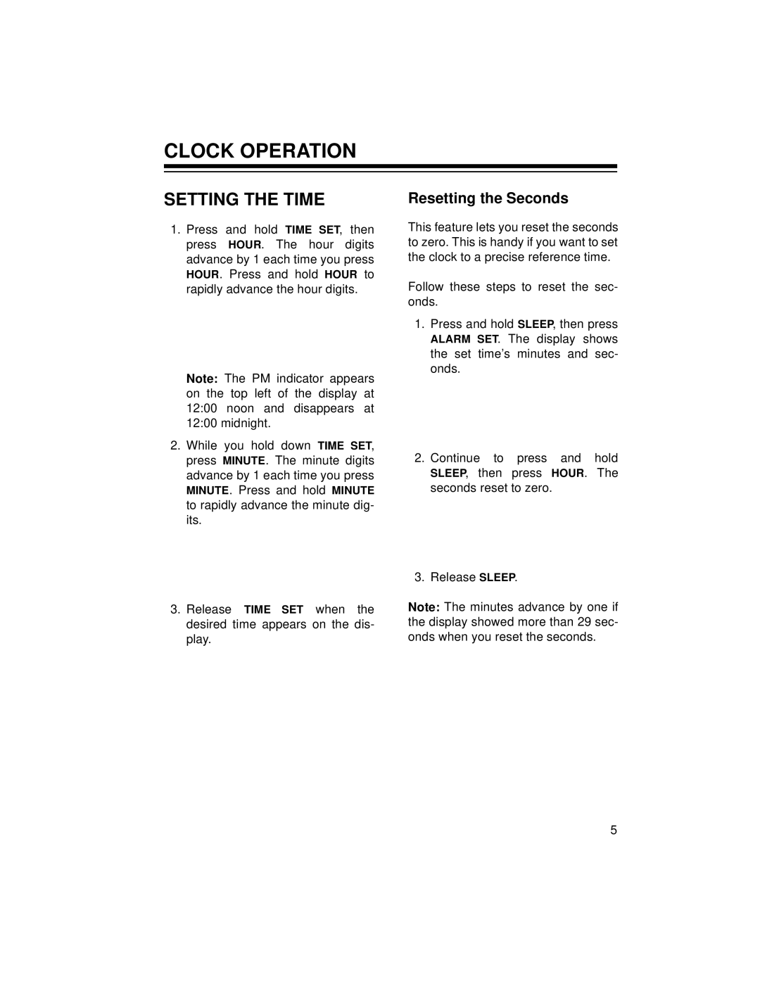 Radio Shack Chronomatic-278 owner manual Clock Operation, Setting the Time 