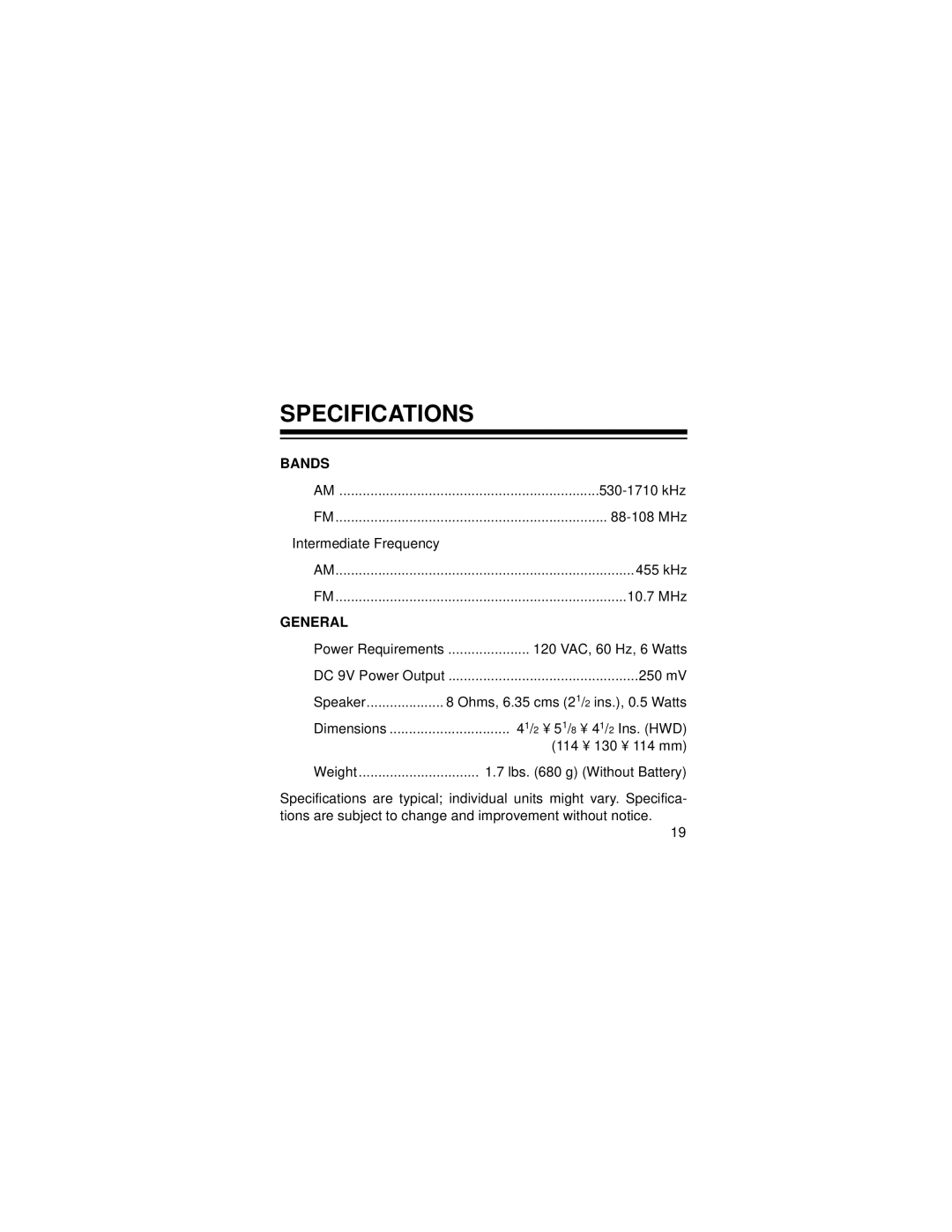 Radio Shack CHRONOMATIC-312 owner manual Specifications, General 