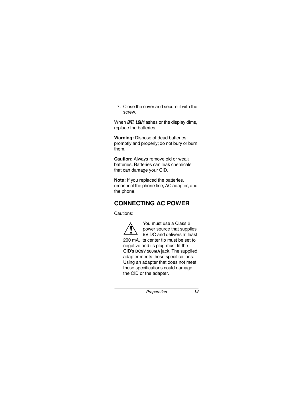 Radio Shack CID 2903 owner manual Connecting AC Power 