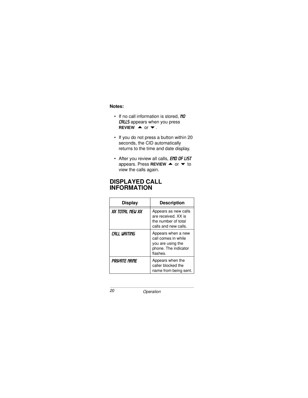 Radio Shack CID 2903 owner manual Displayed Call Information, #727$/#1# 