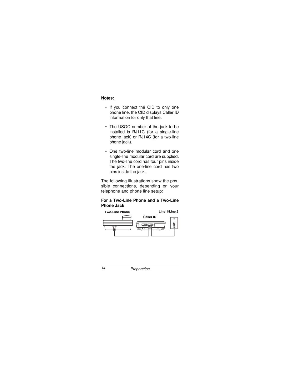 Radio Shack CID-2904 owner manual For a Two-Line Phone and a Two-Line Phone Jack 