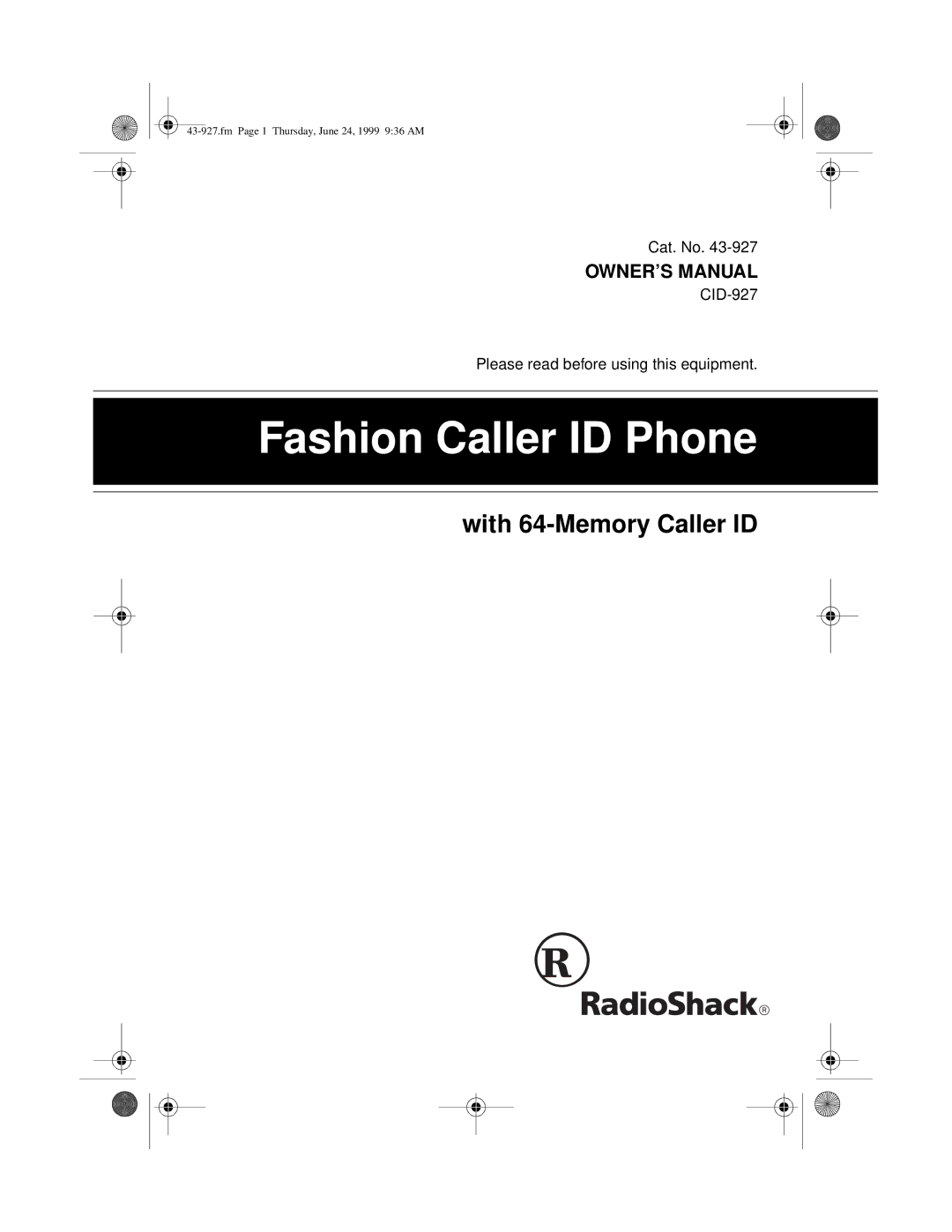 Radio Shack CID-927 owner manual Fashion Caller ID Phone 