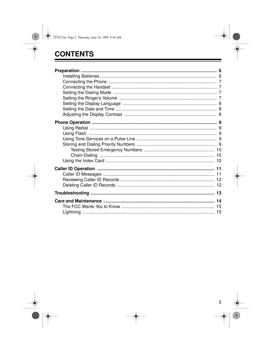 Radio Shack CID-927 owner manual Contents 