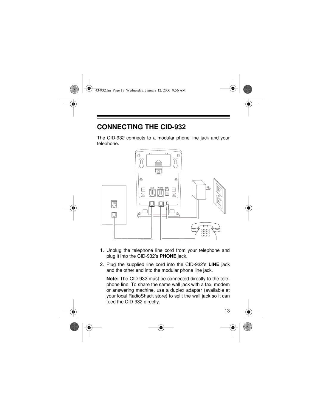 Radio Shack owner manual Connecting the CID-932 