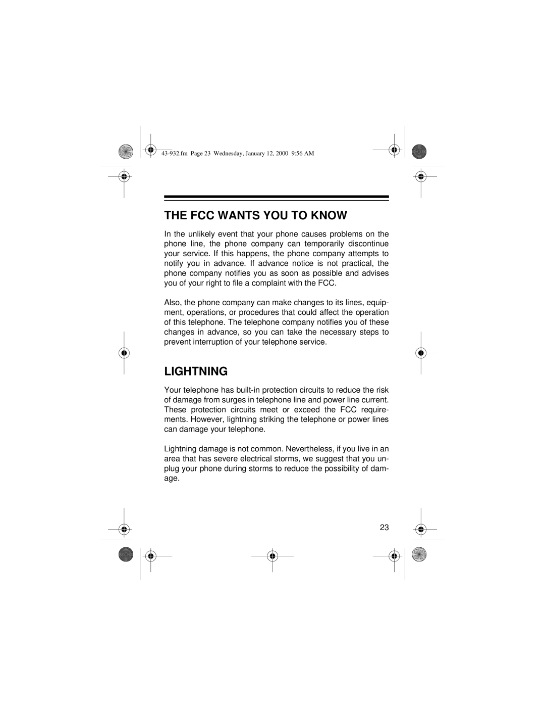 Radio Shack CID-932 owner manual FCC Wants YOU to Know, Lightning 