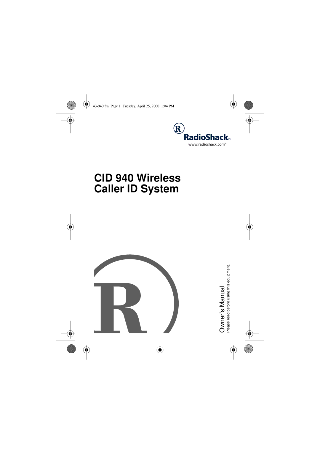 Radio Shack owner manual CID 940 Wireless Caller ID System 