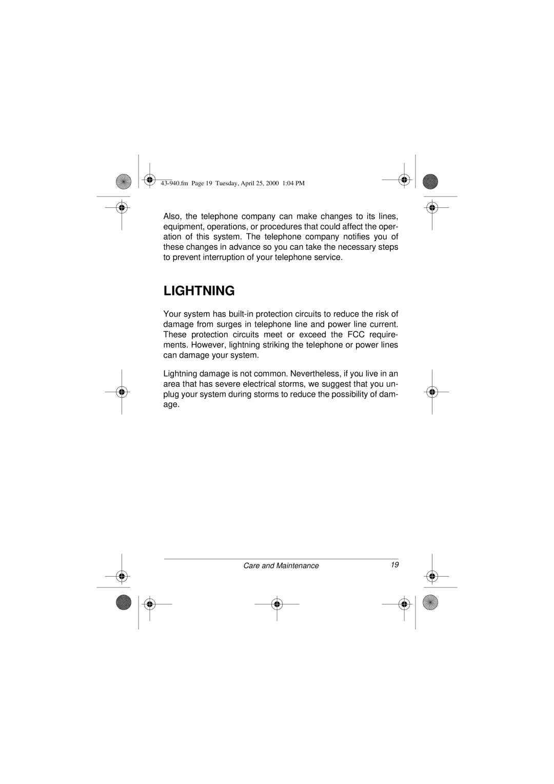 Radio Shack CID 940 owner manual Lightning 