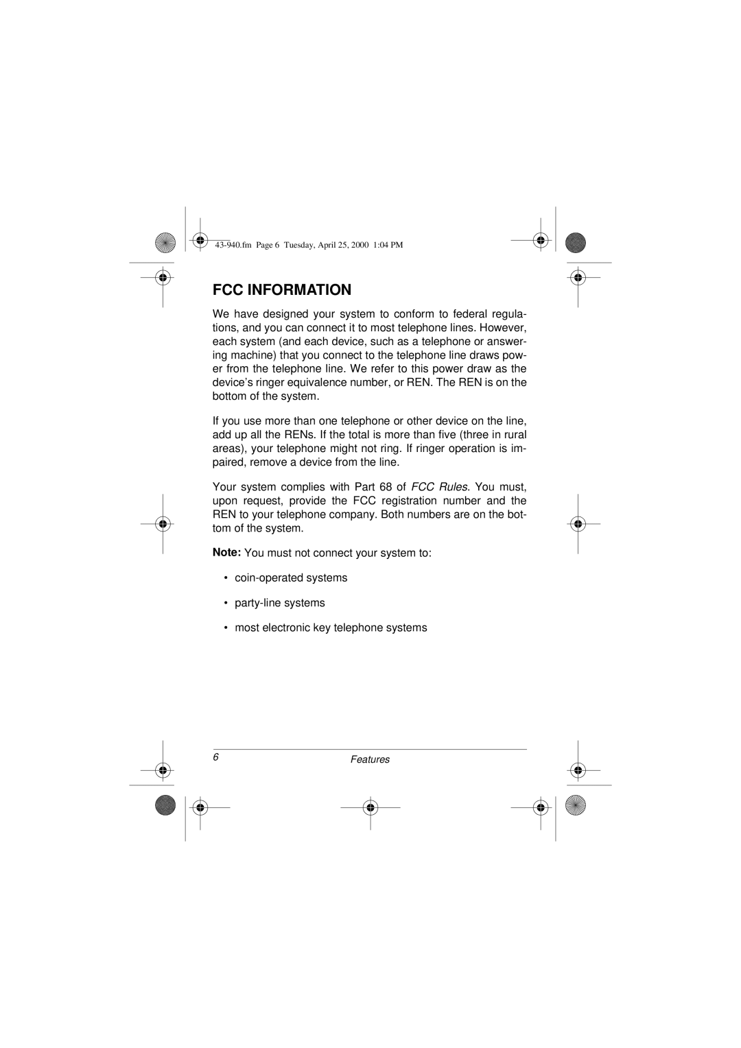 Radio Shack CID 940 owner manual FCC Information 