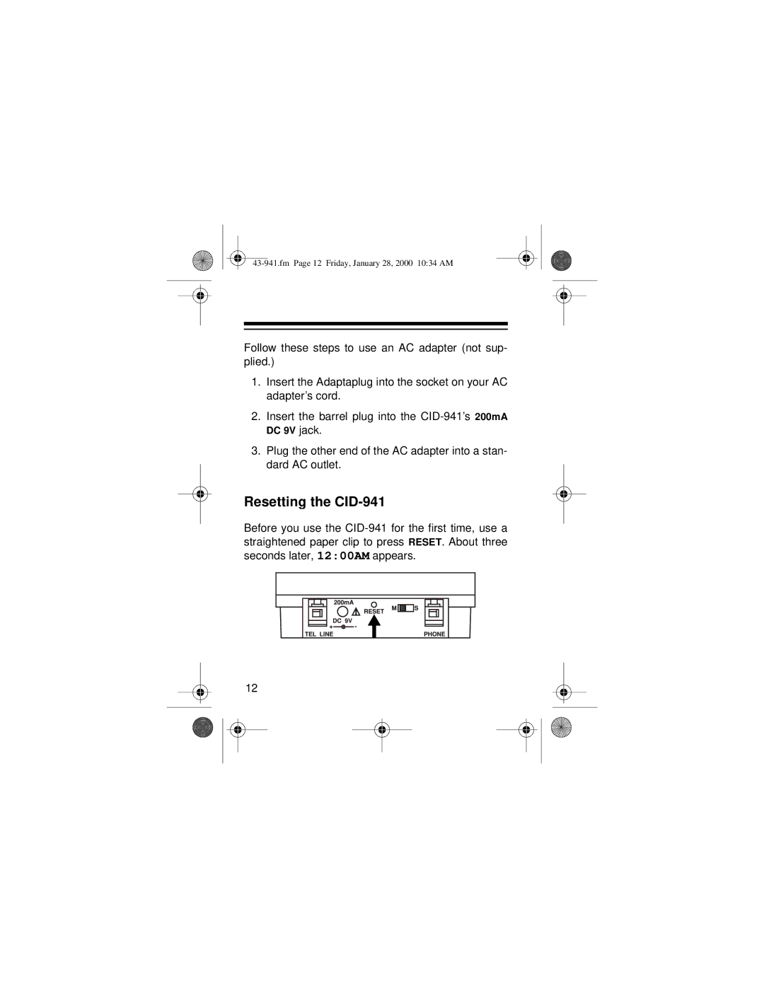 Radio Shack owner manual Resetting the CID-941 