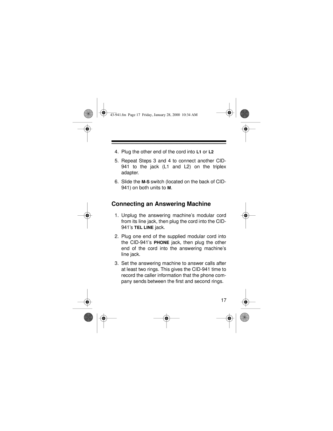 Radio Shack CID-941 owner manual Connecting an Answering Machine 