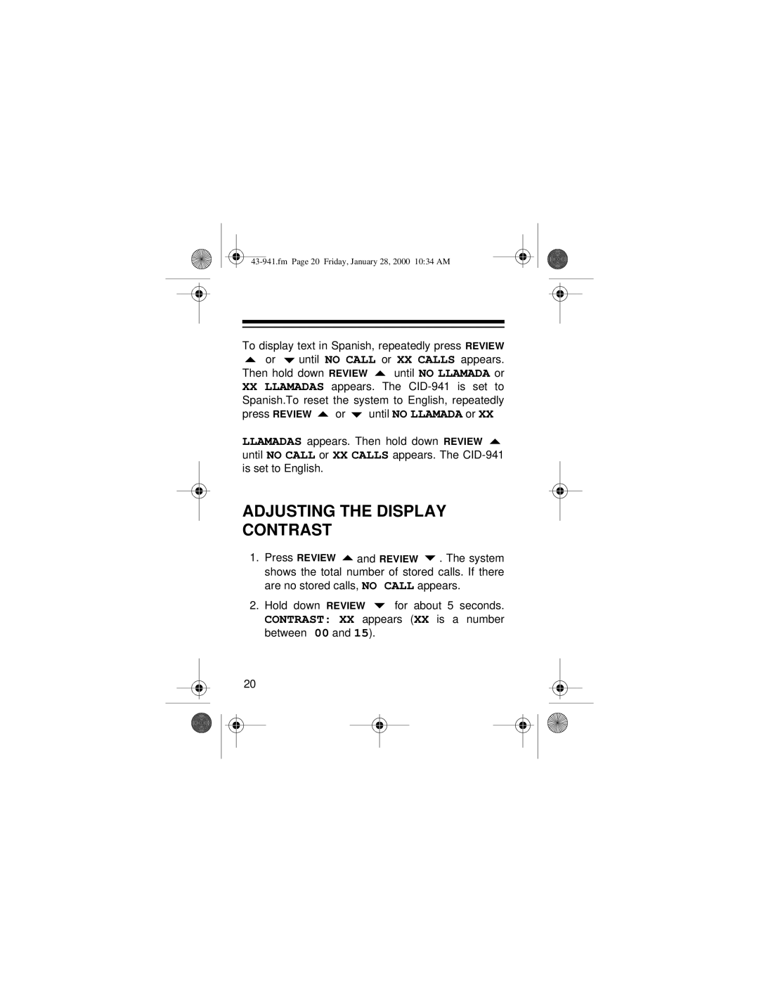 Radio Shack CID-941 owner manual Adjusting the Display Contrast 