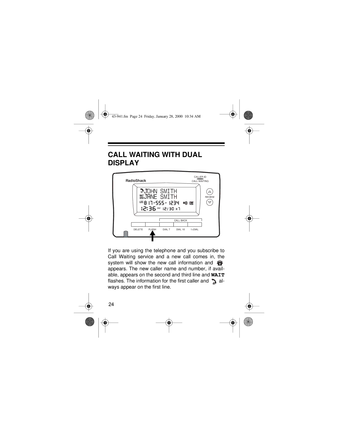 Radio Shack CID-941 owner manual Call Waiting with Dual Display 