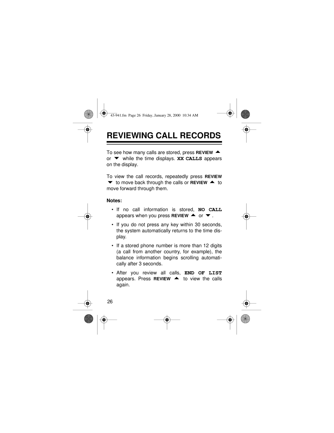 Radio Shack CID-941 owner manual Reviewing Call Records 