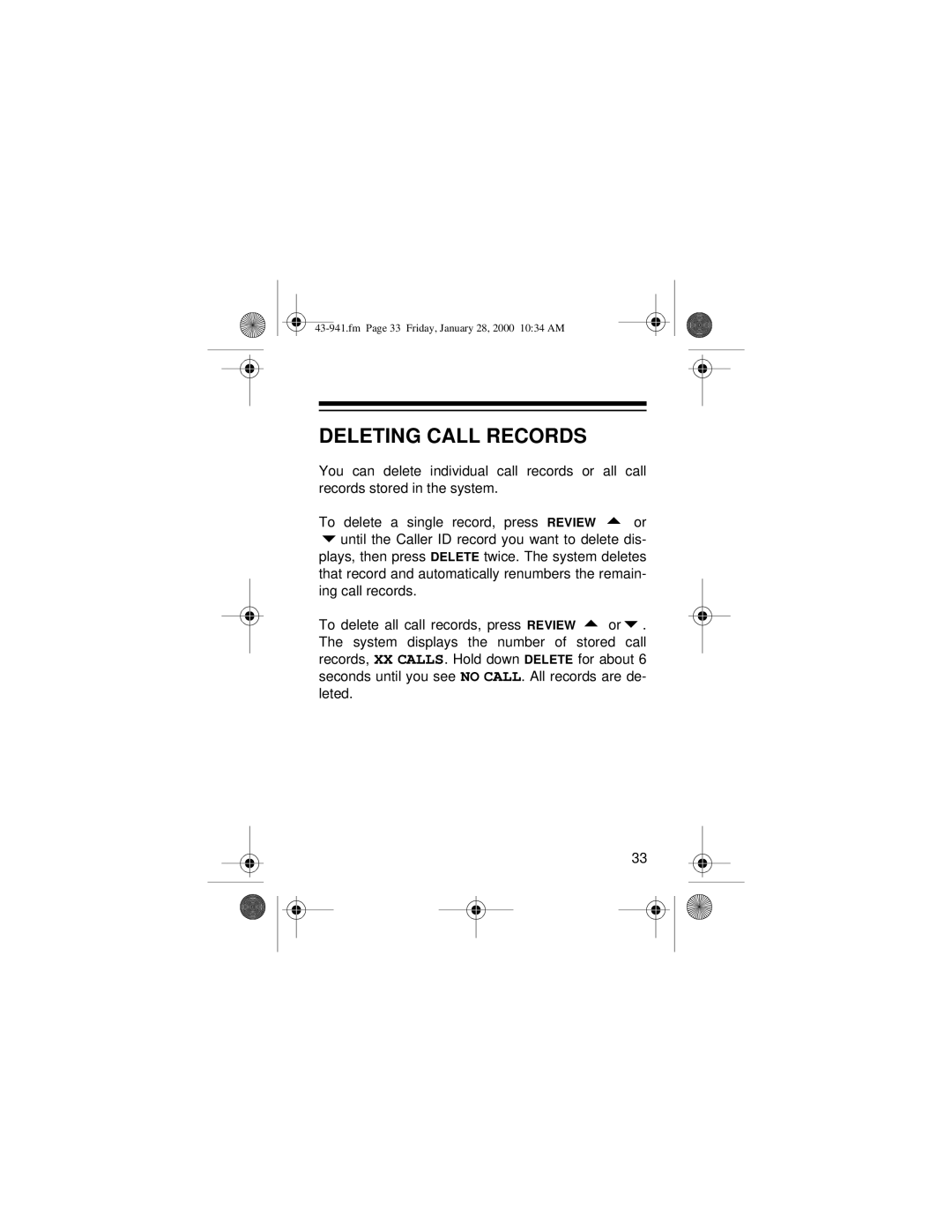 Radio Shack CID-941 owner manual Deleting Call Records 