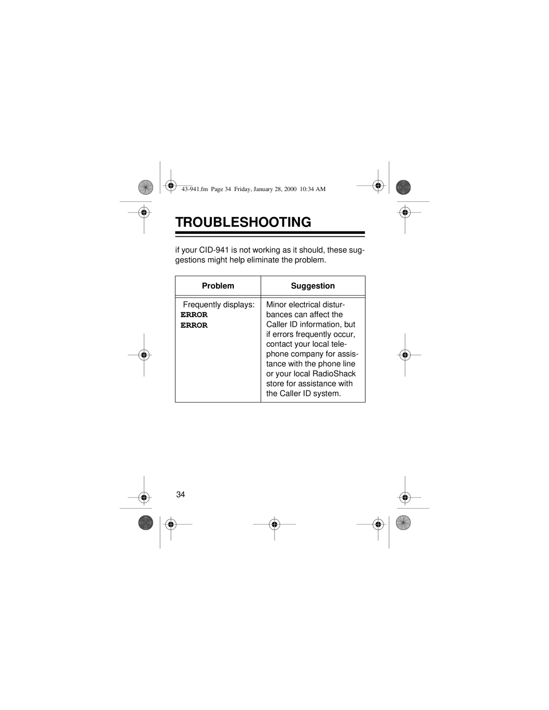 Radio Shack CID-941 owner manual Troubleshooting 