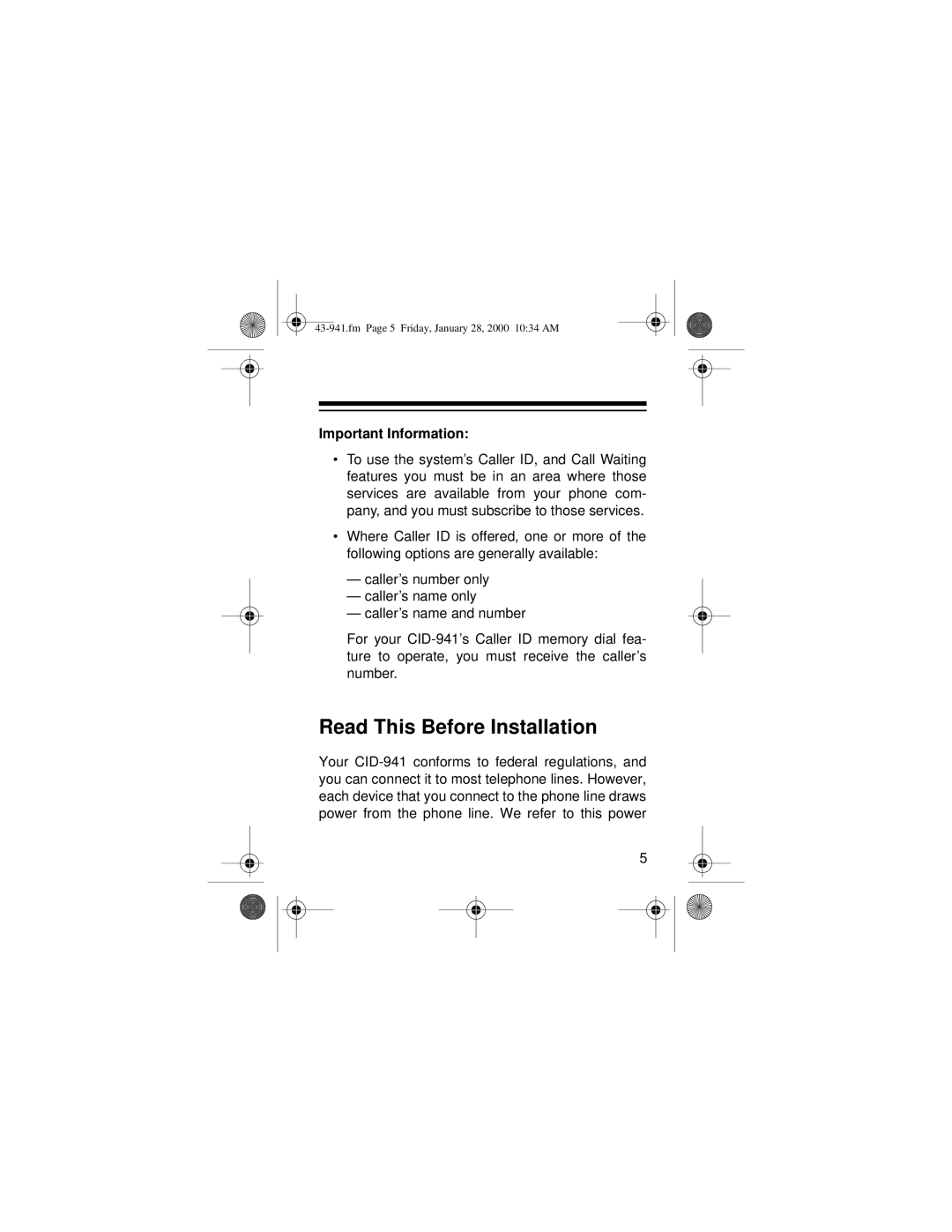 Radio Shack CID-941 owner manual Read This Before Installation 