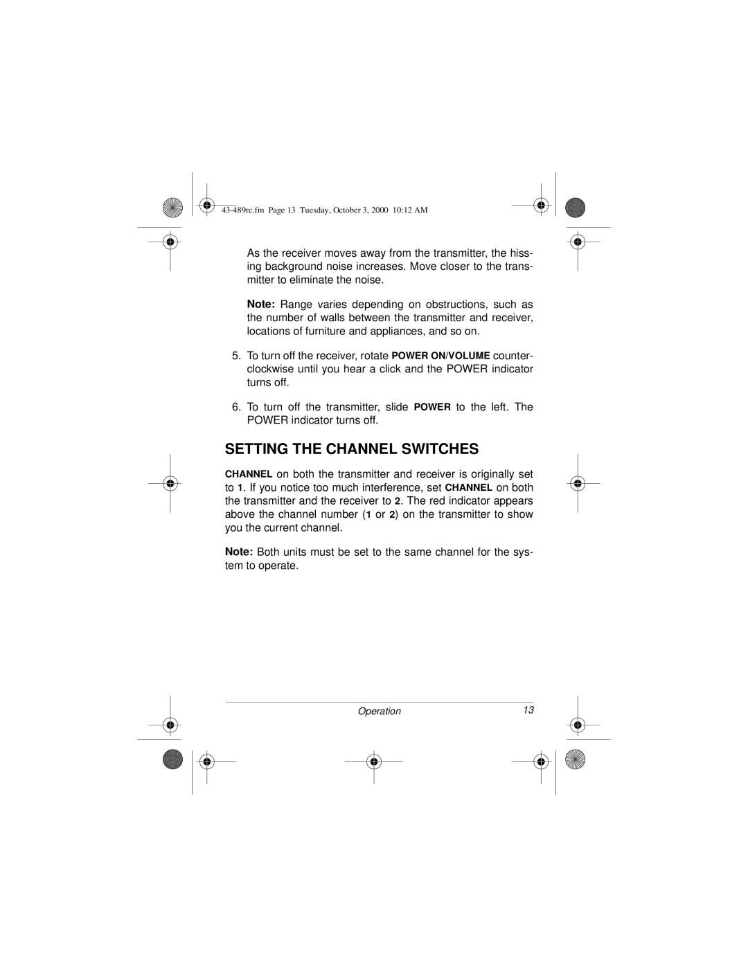 Radio Shack Cordless Room Monitor owner manual Setting the Channel Switches 