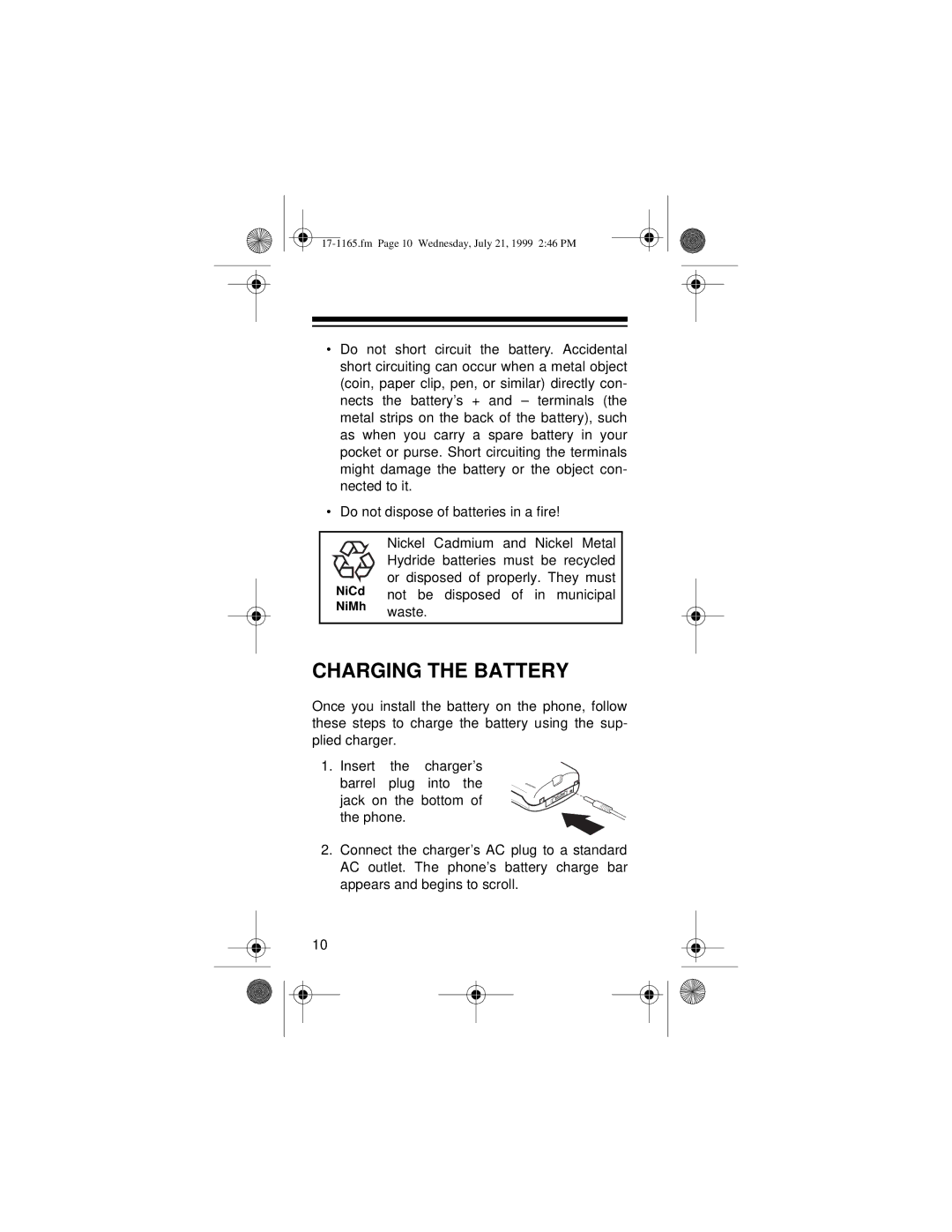 Radio Shack CT-354 owner manual Charging the Battery 