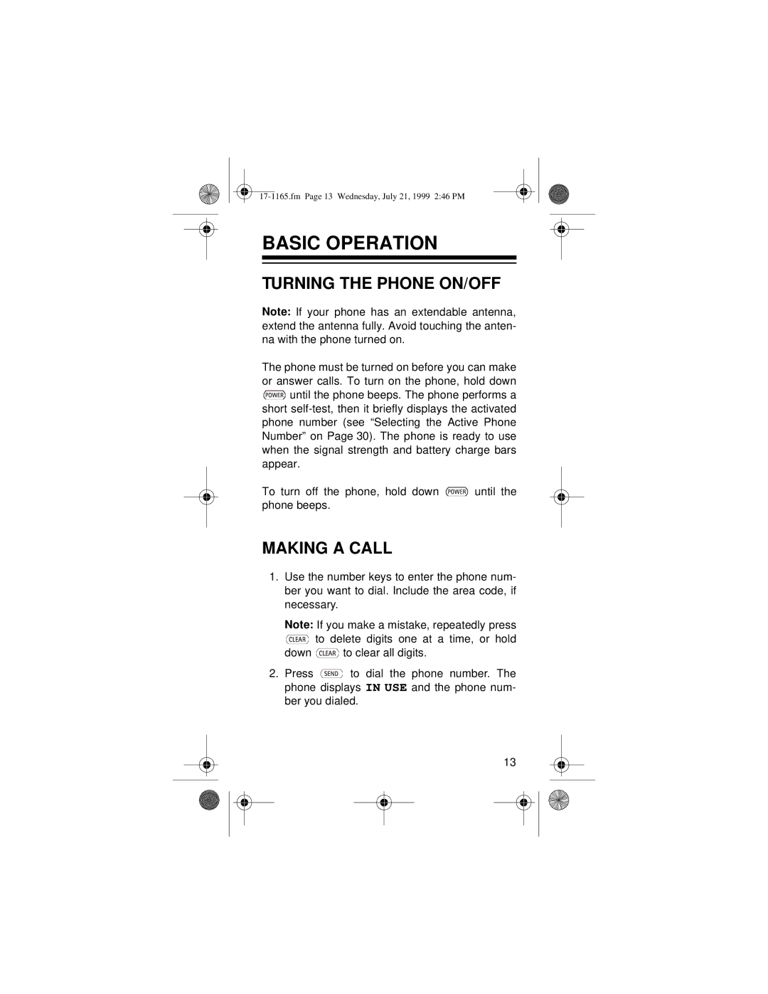 Radio Shack CT-354 owner manual Basic Operation, Turning the Phone ON/OFF, Making a Call 