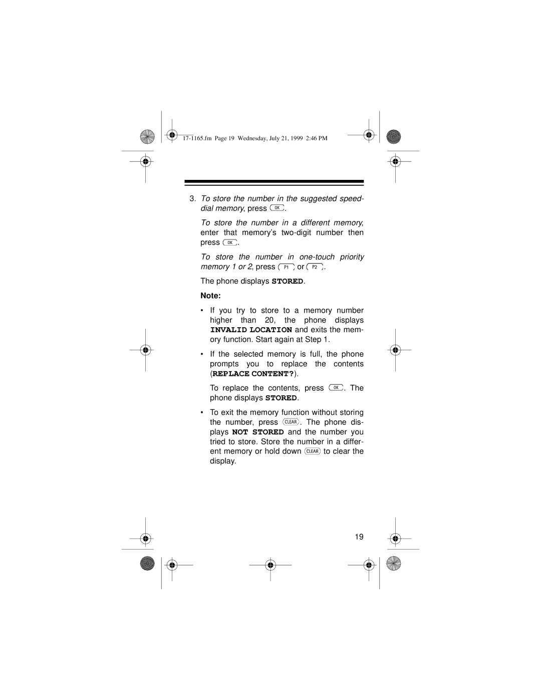 Radio Shack CT-354 owner manual To store the number in one-touch priority 