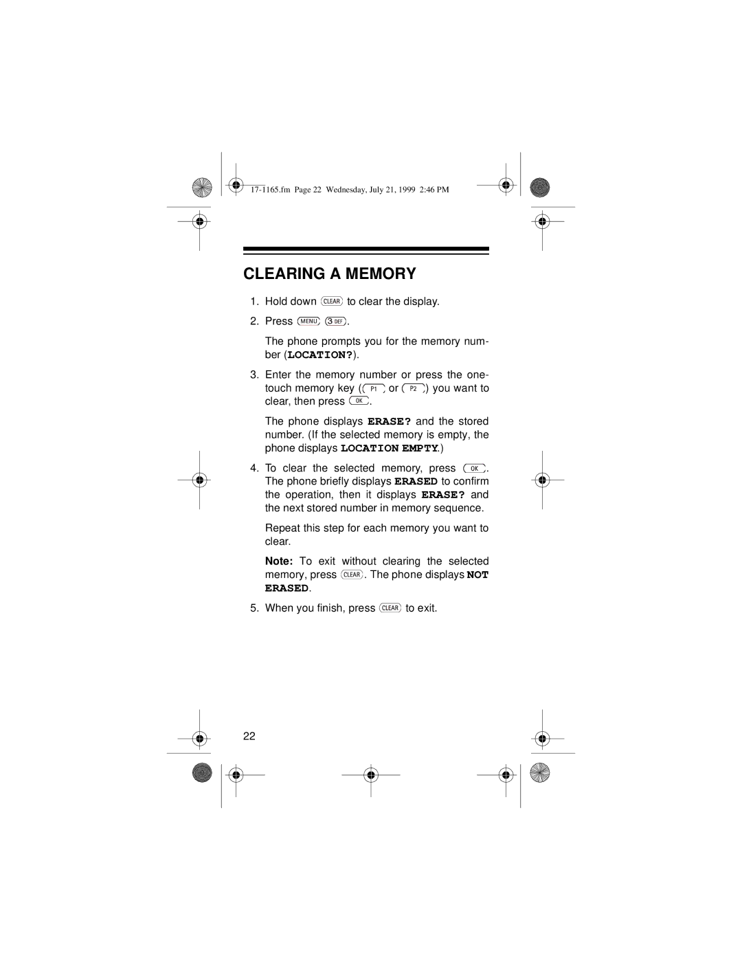 Radio Shack CT-354 owner manual Clearing a Memory 