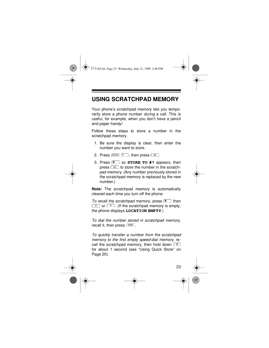 Radio Shack CT-354 owner manual Using Scratchpad Memory 