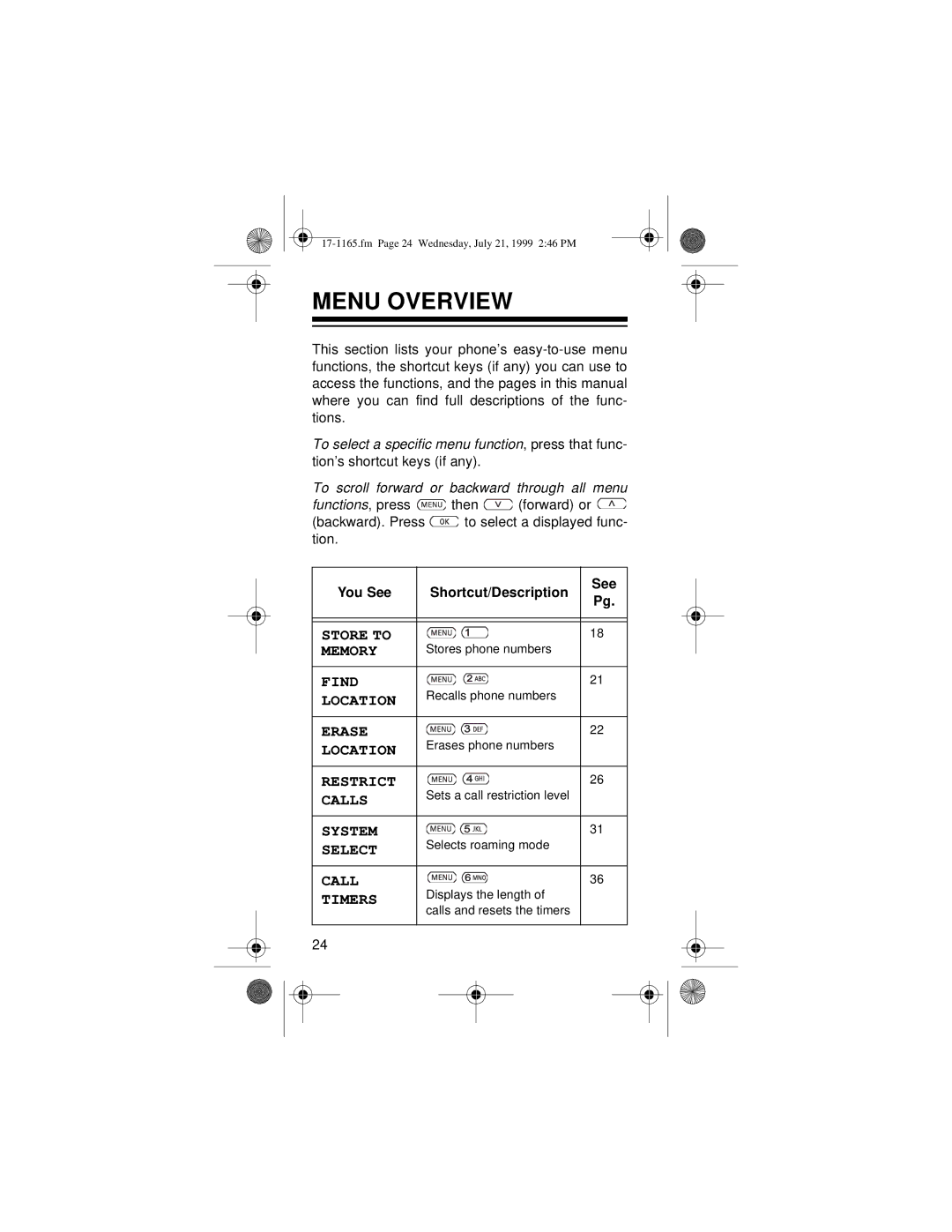 Radio Shack CT-354 owner manual Menu Overview, Call Timers 