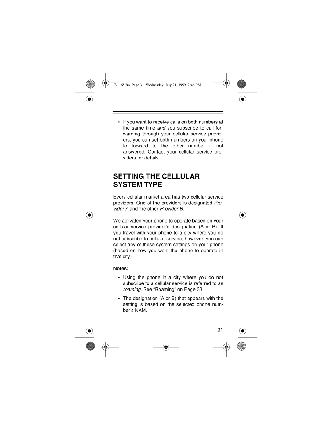 Radio Shack CT-354 owner manual Setting the Cellular System Type 