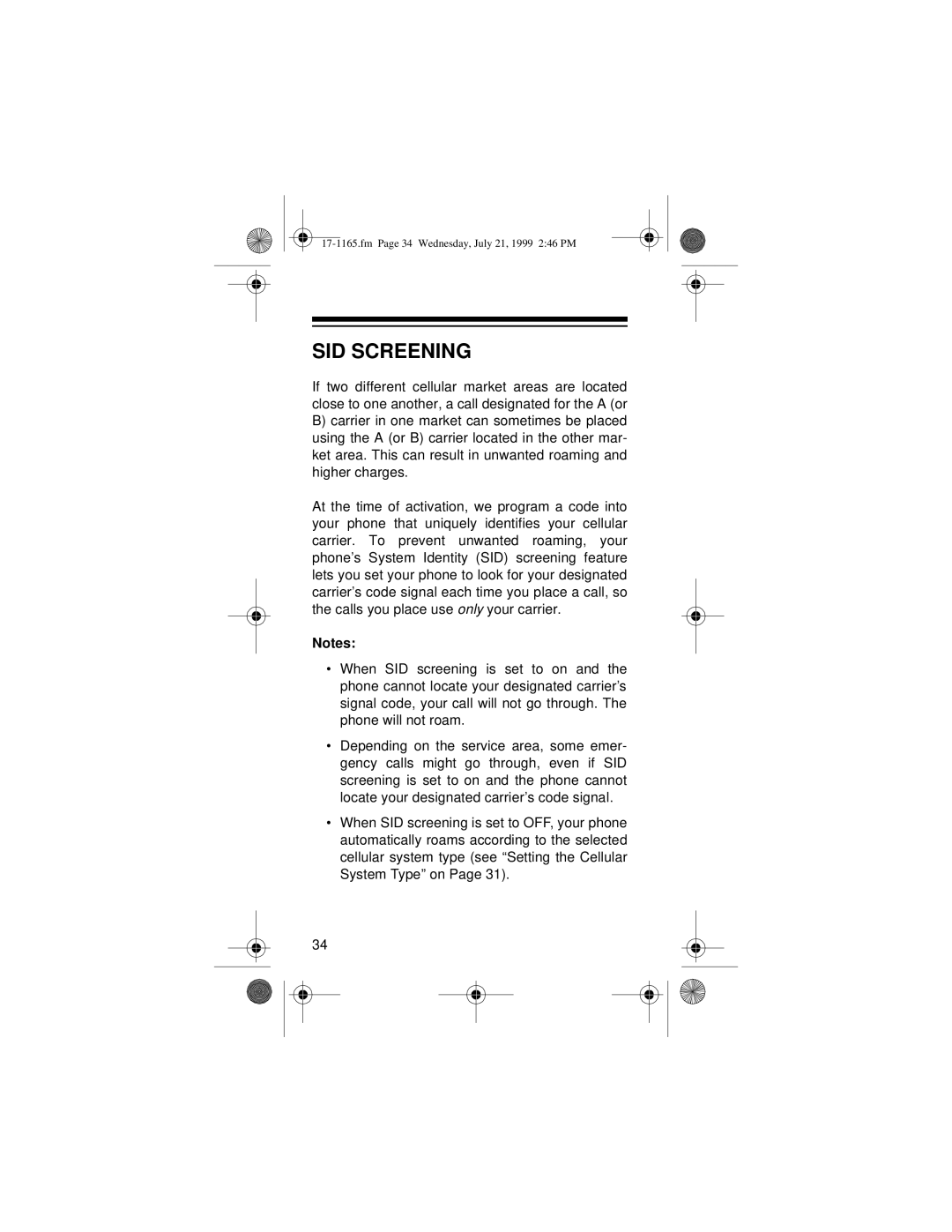 Radio Shack CT-354 owner manual SID Screening 