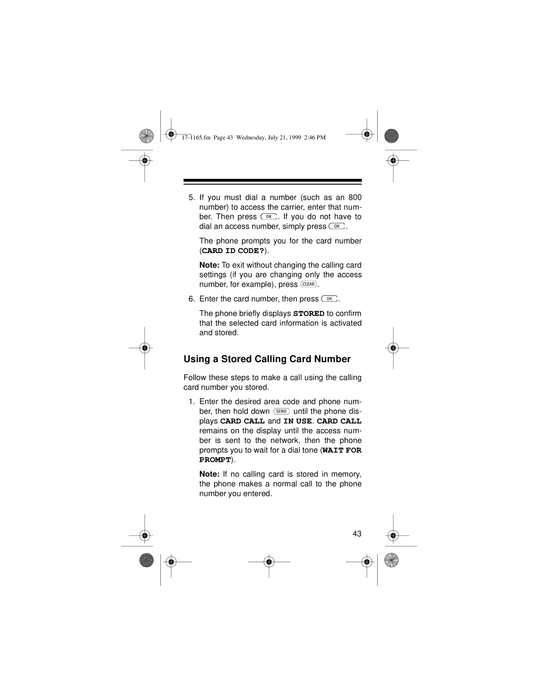 Radio Shack CT-354 owner manual Using a Stored Calling Card Number 