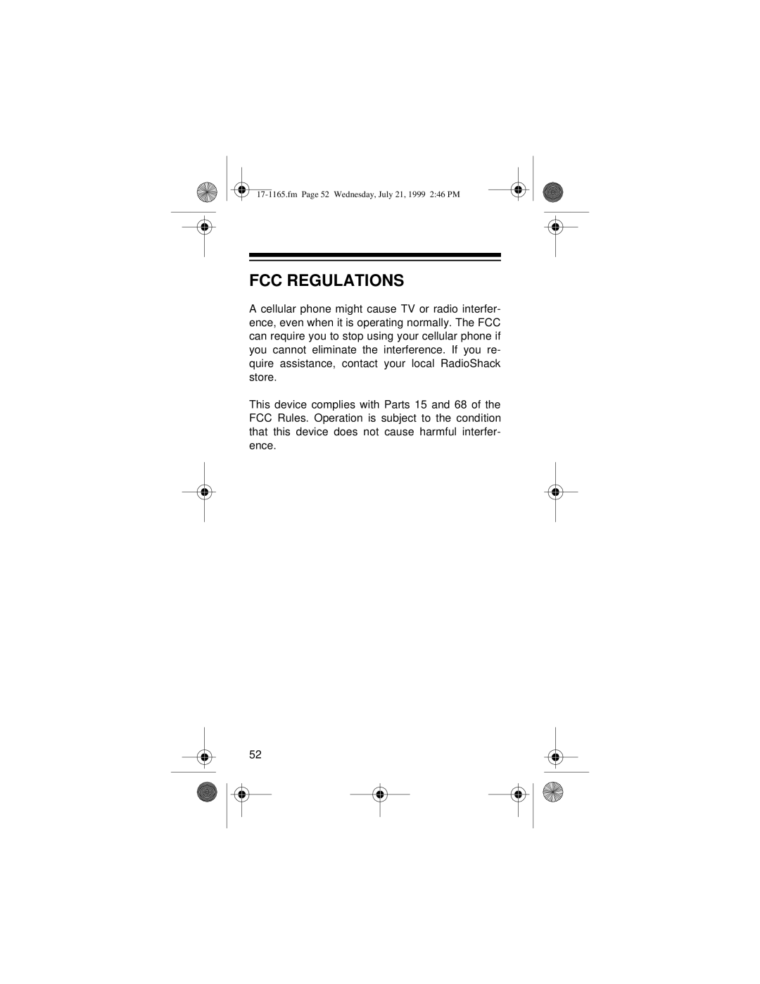 Radio Shack CT-354 owner manual FCC Regulations 