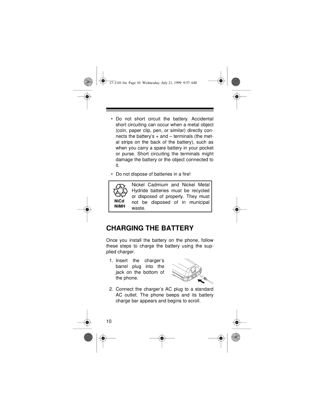 Radio Shack CT-400 owner manual Charging the Battery 