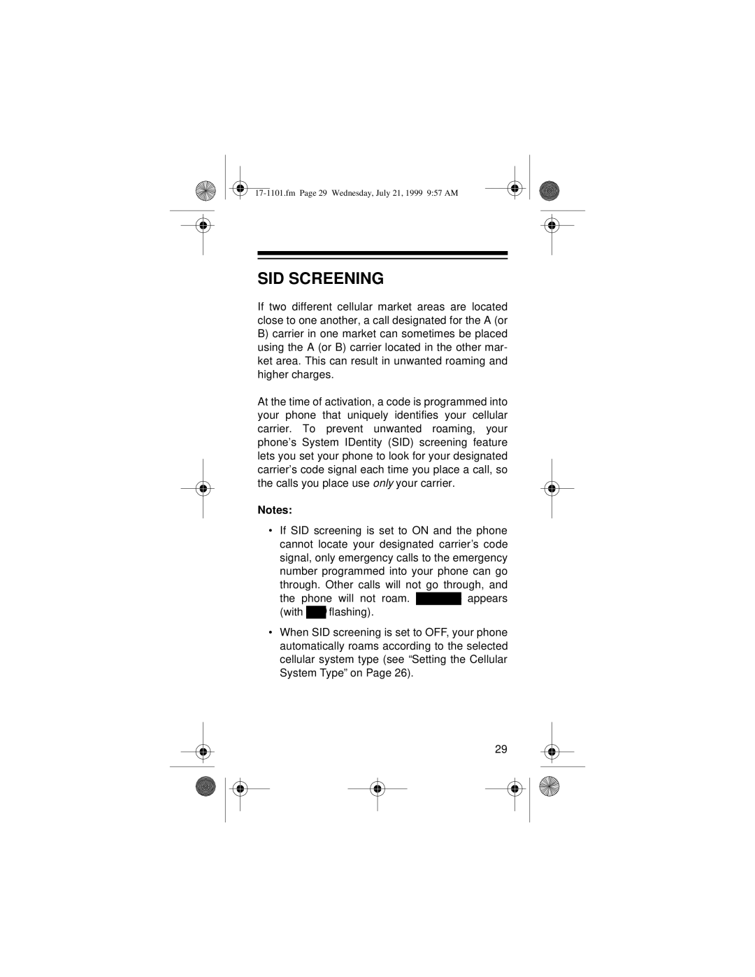 Radio Shack CT-400 owner manual SID Screening 