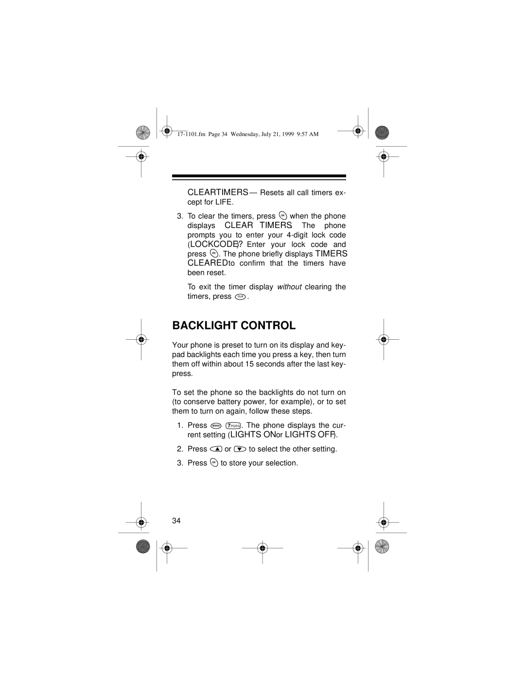 Radio Shack CT-400 owner manual Backlight Control 