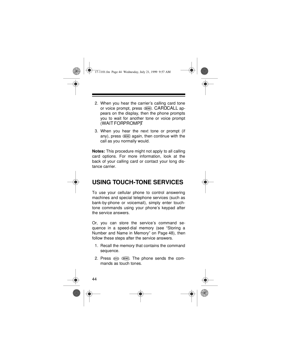 Radio Shack CT-400 owner manual Using TOUCH-TONE Services 