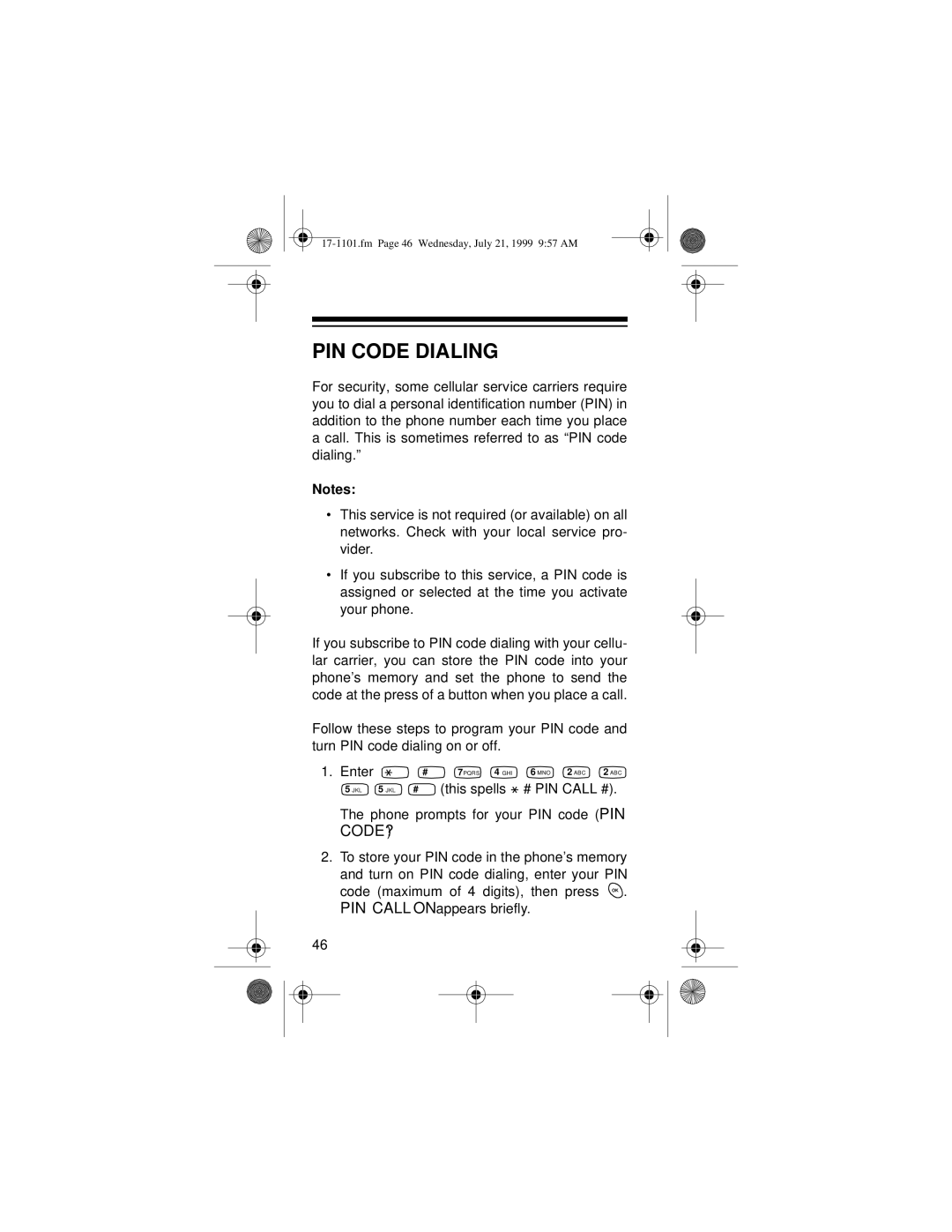 Radio Shack CT-400 owner manual PIN Code Dialing, Enter, This spells # PIN Call # 