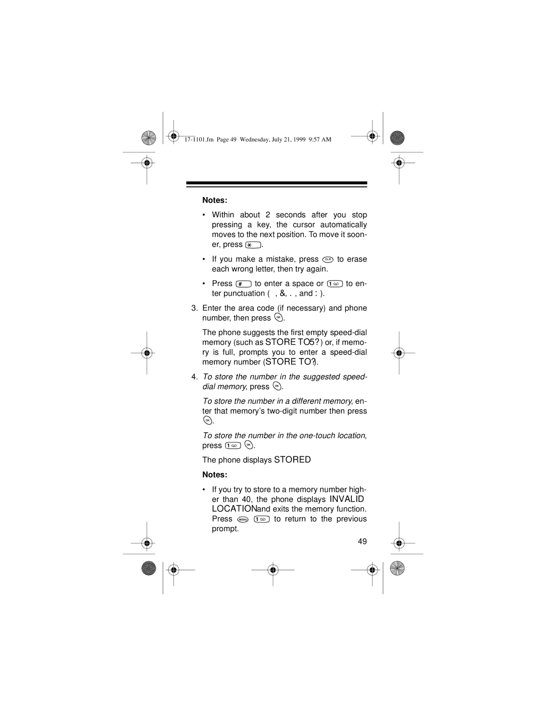 Radio Shack CT-400 owner manual To store the number in the one-touch location 