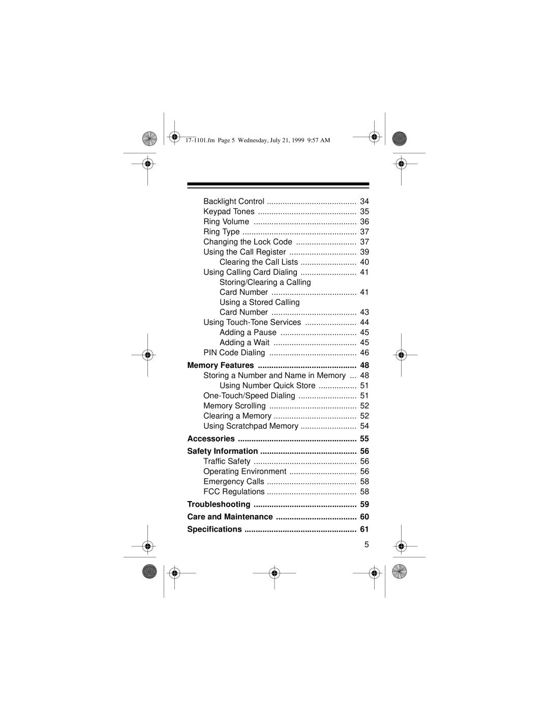 Radio Shack CT-400 Memory Features, Accessories Safety Information, Troubleshooting Care and Maintenance Specifications 