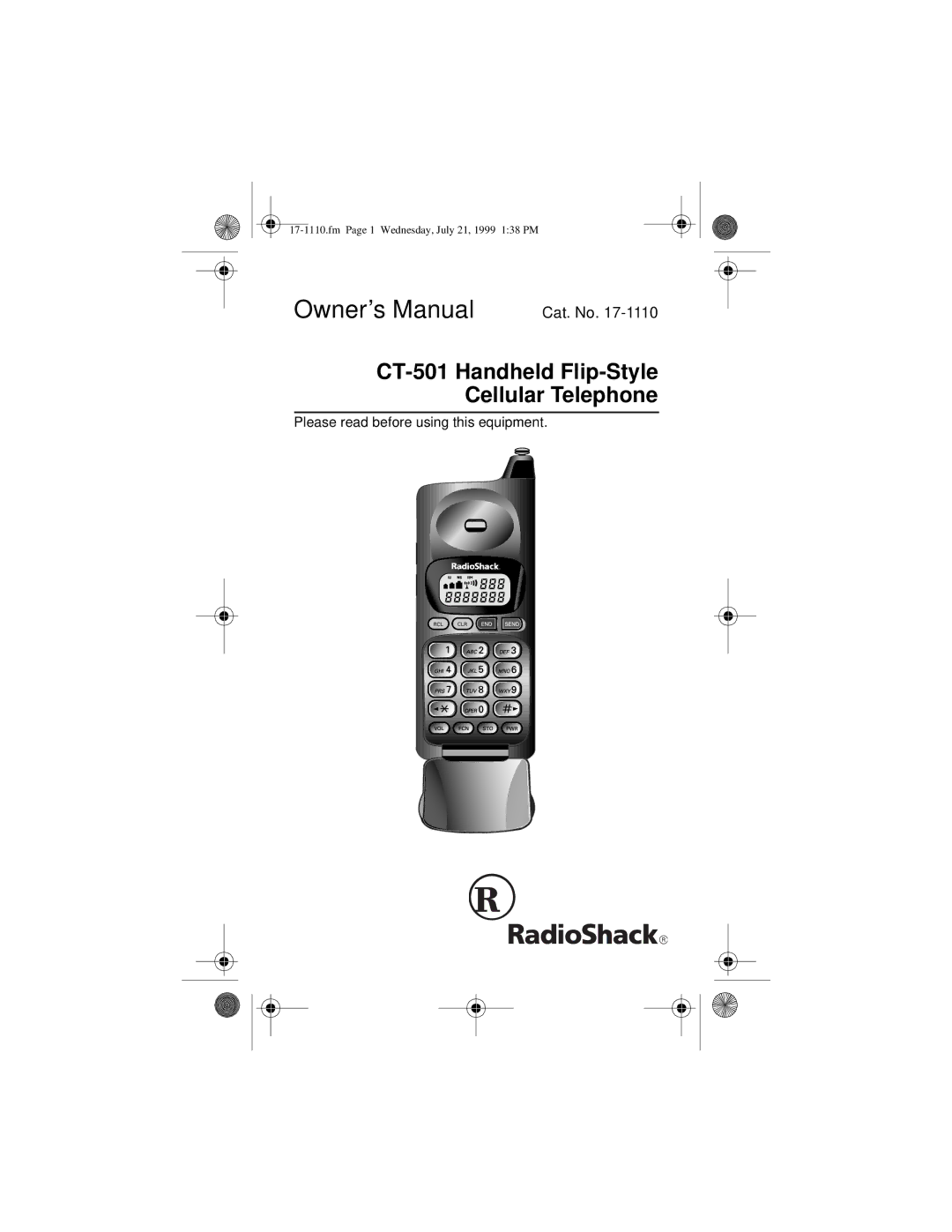 Radio Shack owner manual CT-501 Handheld Flip-Style Cellular Telephone 