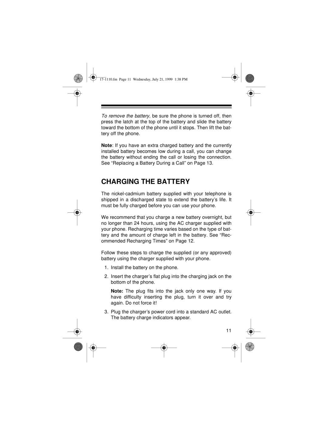 Radio Shack CT-501 owner manual Charging the Battery 