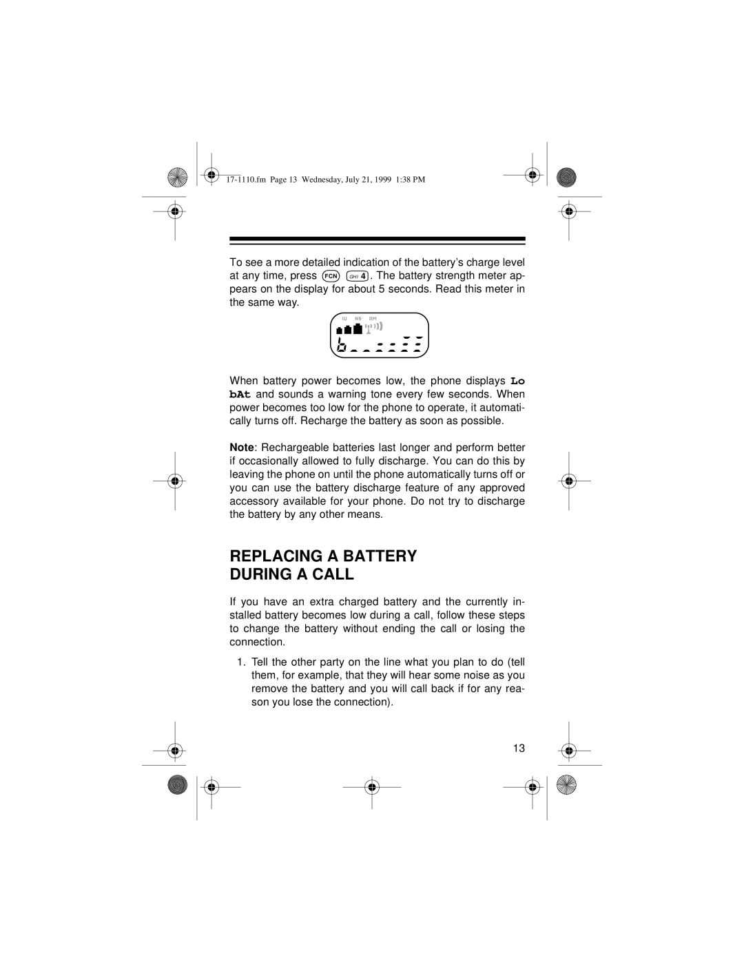 Radio Shack CT-501 owner manual Replacing a Battery During a Call 