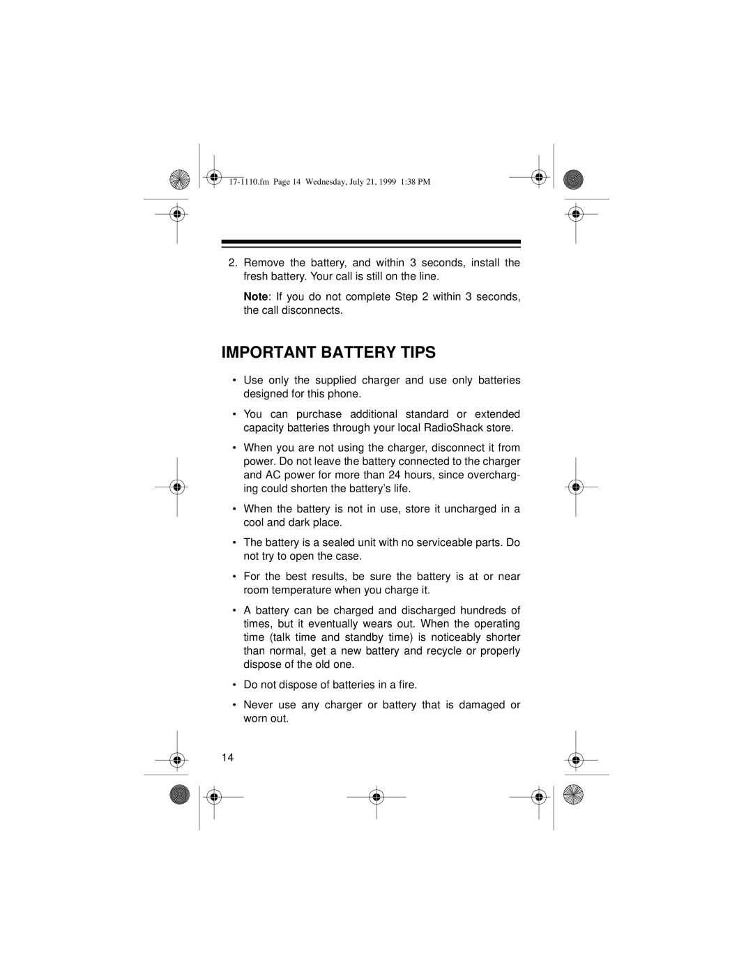 Radio Shack CT-501 owner manual Important Battery Tips 