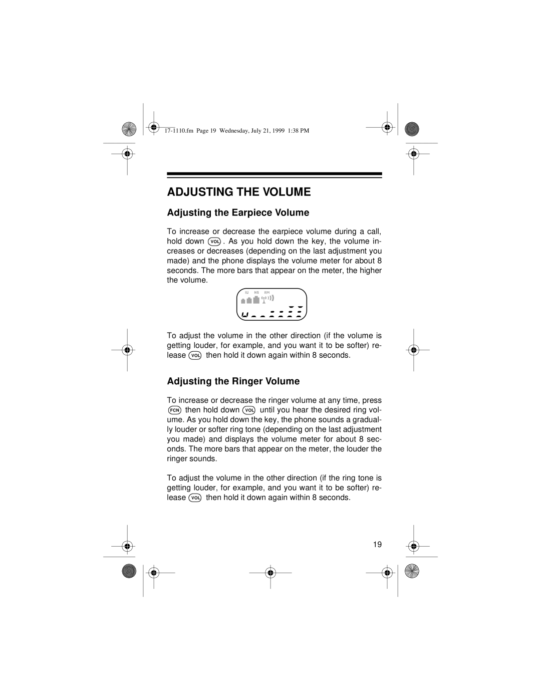 Radio Shack CT-501 owner manual Adjusting the Volume, Adjusting the Earpiece Volume, Adjusting the Ringer Volume 