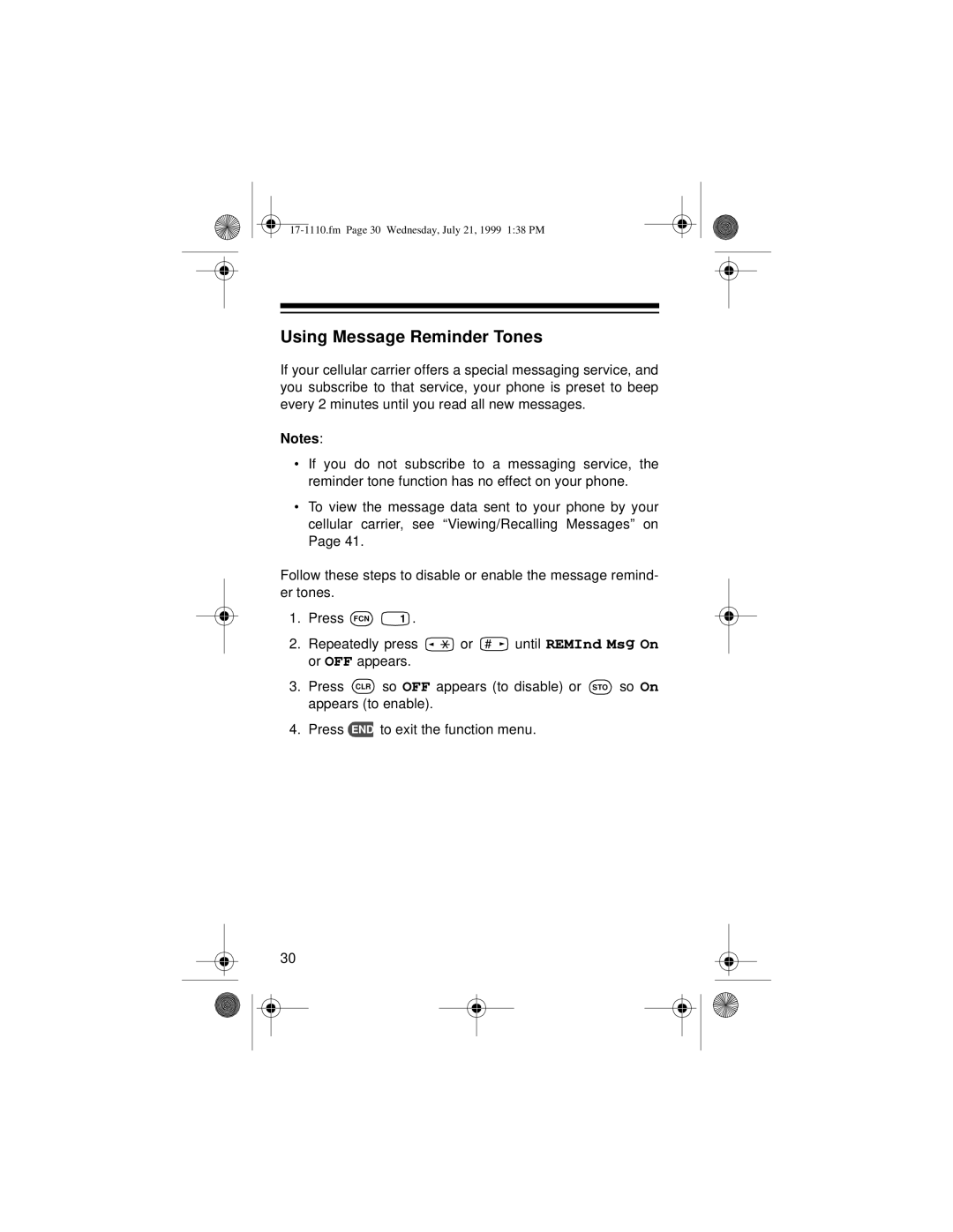 Radio Shack CT-501 owner manual Using Message Reminder Tones 