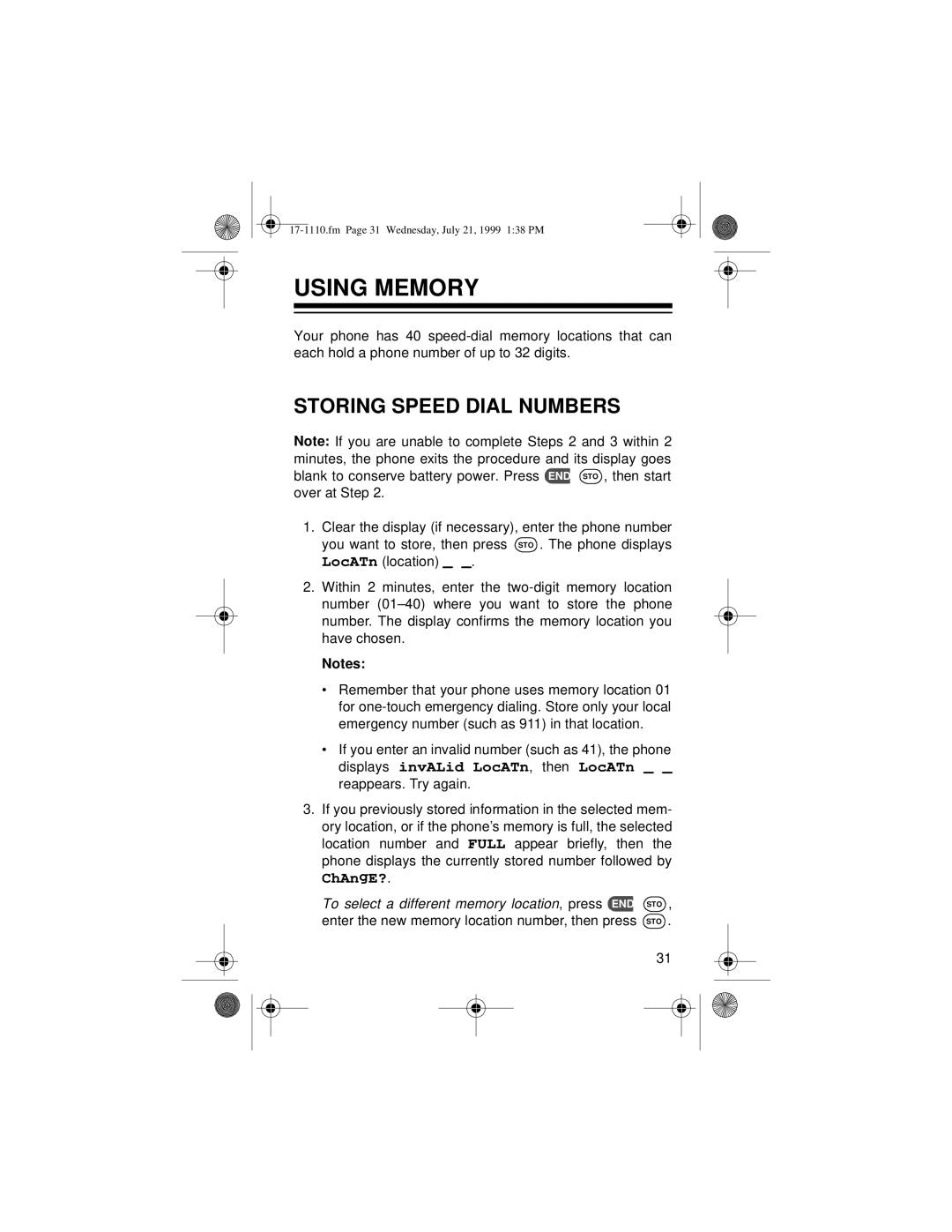 Radio Shack CT-501 owner manual Using Memory, Storing Speed Dial Numbers 