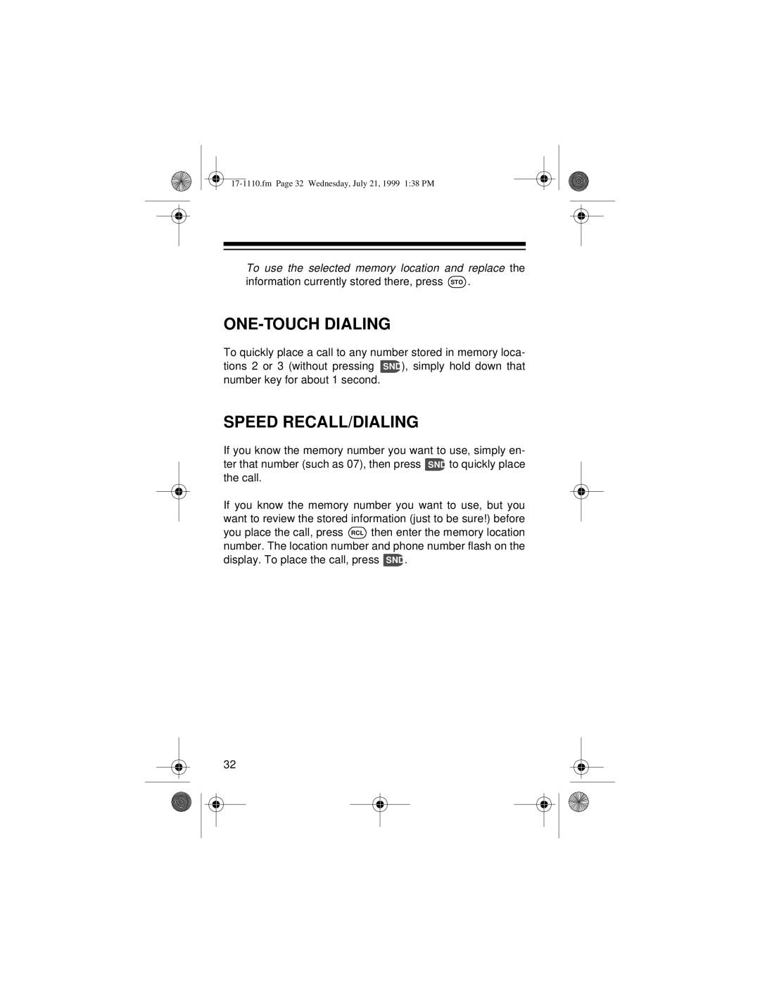 Radio Shack CT-501 owner manual ONE-TOUCH Dialing, Speed RECALL/DIALING 