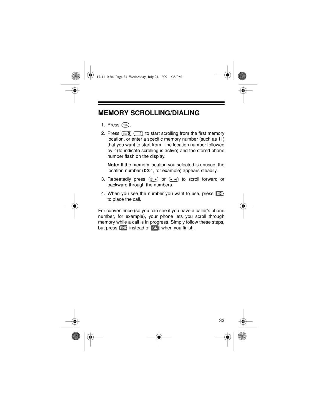 Radio Shack CT-501 owner manual Memory SCROLLING/DIALING 