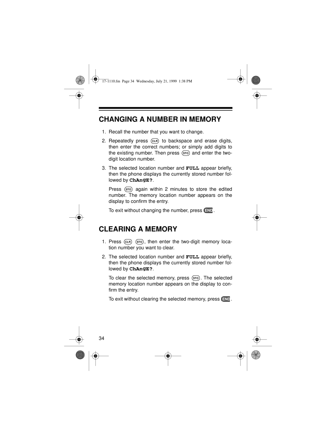 Radio Shack CT-501 owner manual Changing a Number in Memory, Clearing a Memory 