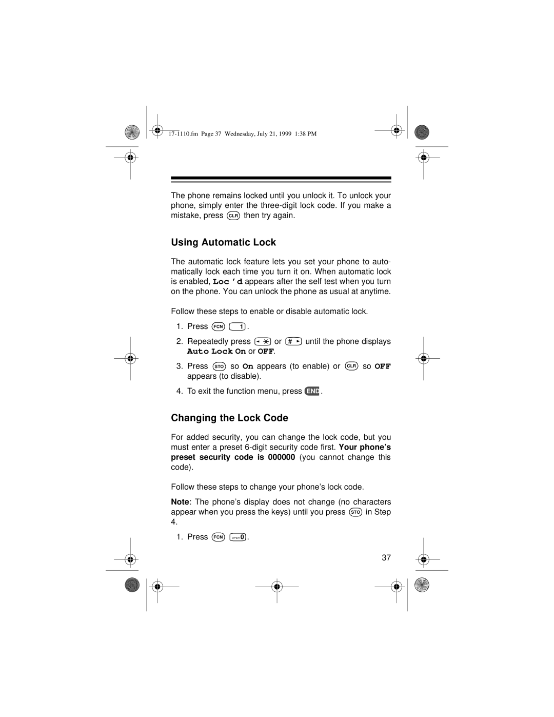 Radio Shack CT-501 owner manual Using Automatic Lock, Changing the Lock Code 